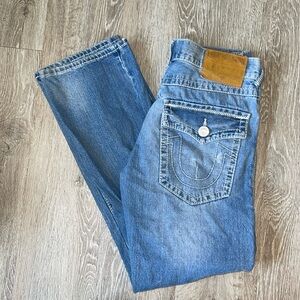True Religion Ricky Jeans straight leg distressed medium
Denim blue wash size 34
